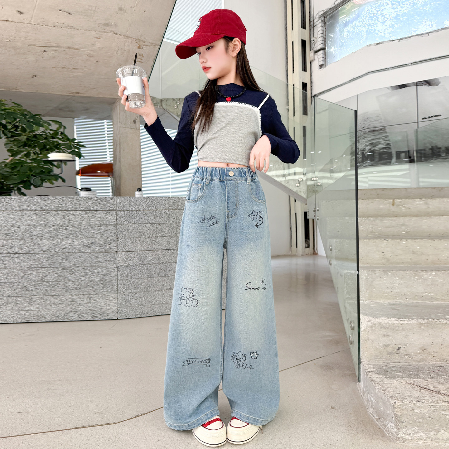 女童春装绣花牛仔裤外穿2026新款中大童洋气阔腿裤初中学生长裤子,淘宝优惠券,粉丝福利购,淘宝优惠卷