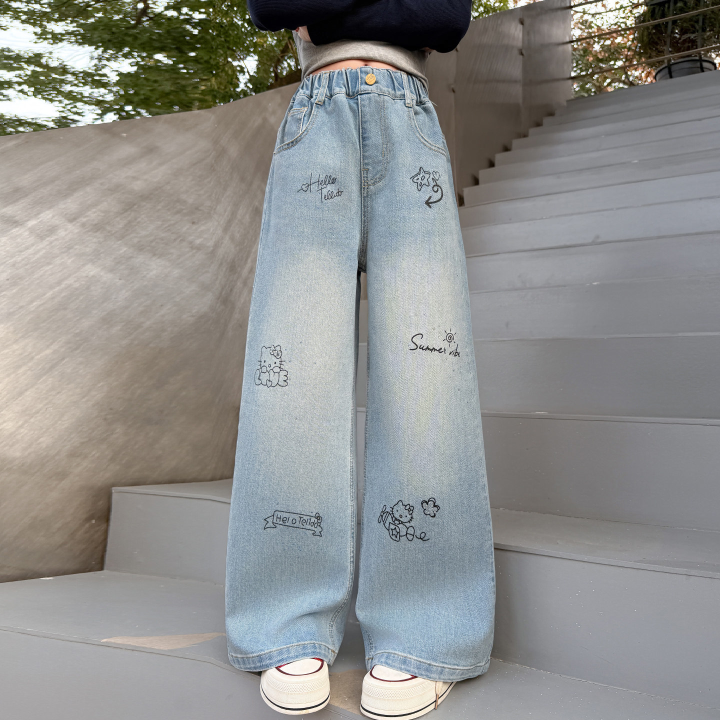 女童春装绣花牛仔裤外穿2026新款中大童洋气阔腿裤初中学生长裤子,淘宝优惠券,粉丝福利购,淘宝优惠卷