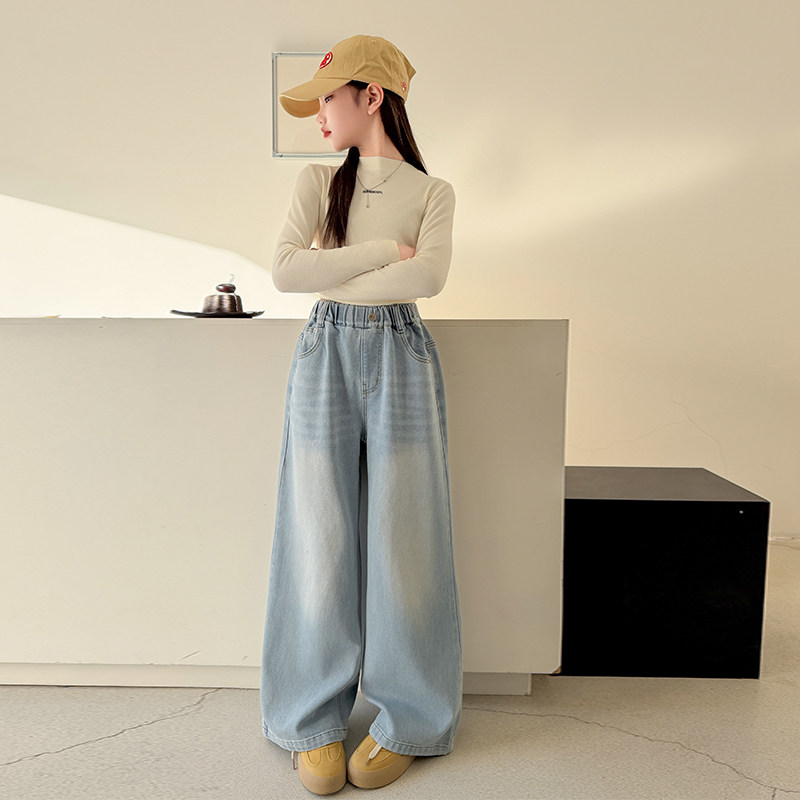 女童春装牛仔阔腿裤外穿2026新款中大童宽松直筒裤初中生显瘦裤子,淘宝优惠券,粉丝福利购,淘宝优惠卷