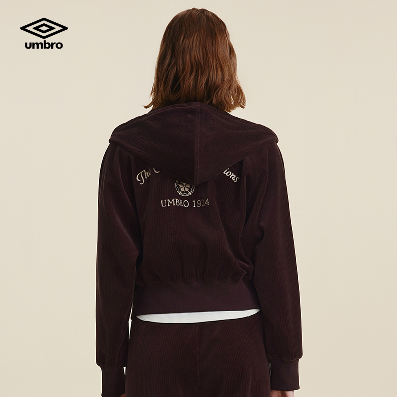 umbro茵宝运动针织外套秋冬新款美拉德灯芯绒连帽夹克卫衣套装女 - 图1