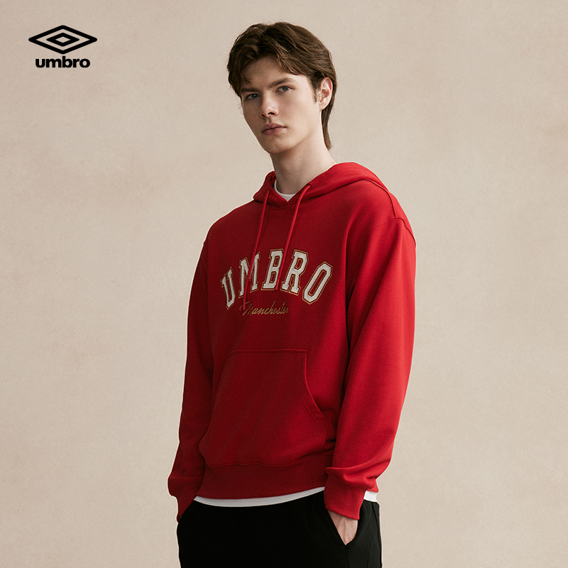 umbro茵宝官方经典连帽红色卫衣国风LOGO复古套头衫长袖上衣男 - 图0