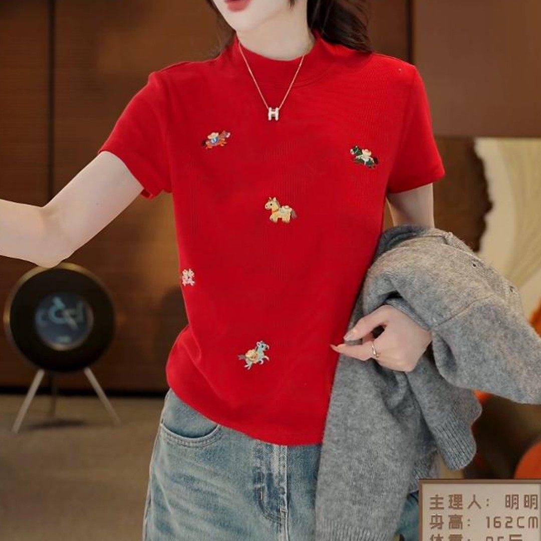 时尚重工刺绣磨毛短袖t恤女2026春季新款百搭宽松显瘦大码上衣,淘宝优惠券,粉丝福利购,淘宝优惠卷
