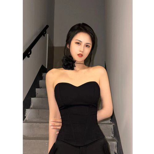 BETTER ME 欧美风性感立体鱼骨束身抹胸修身背心显瘦内搭露肩上衣 - 图1