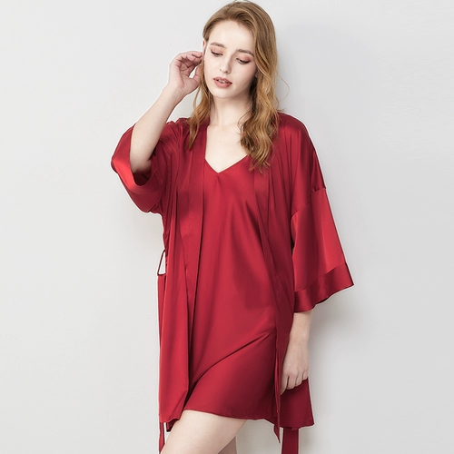 黛雯娜 Зимний длинный шелковый банный халат, тонкая сексуальная пижама, комплект, осенняя домашняя одежда для невесты