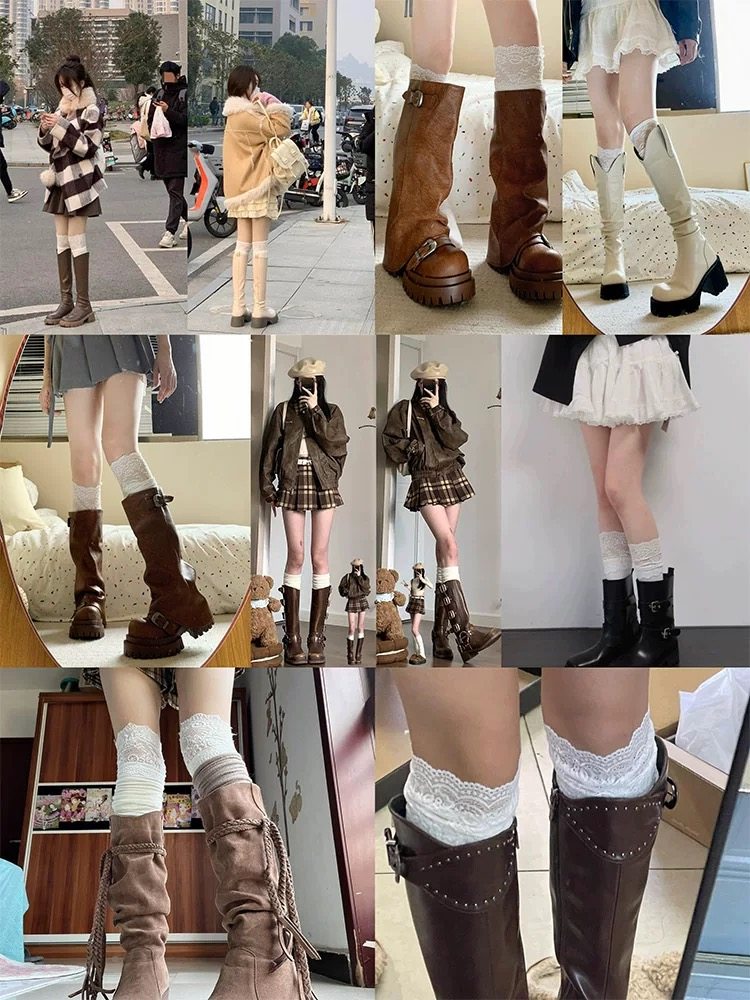 蕾丝小腿袜子女春秋季纯棉中筒袜配靴子的袜子靴袜芭蕾风过膝长袜,淘宝优惠券,粉丝福利购,淘宝优惠卷