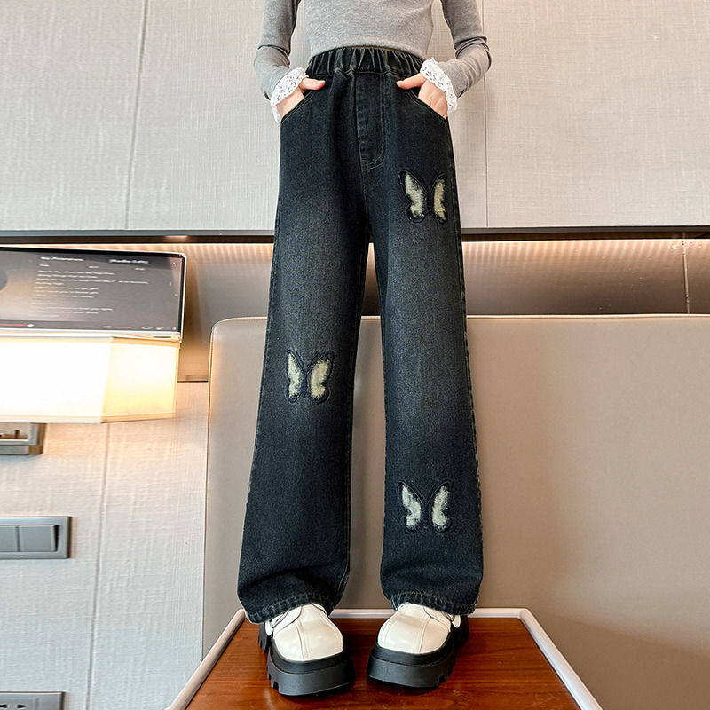 女童裤子秋冬新款宽松休闲牛仔裤时尚洋气女孩直筒裤加绒阔腿裤潮,淘宝优惠券,粉丝福利购,淘宝优惠卷