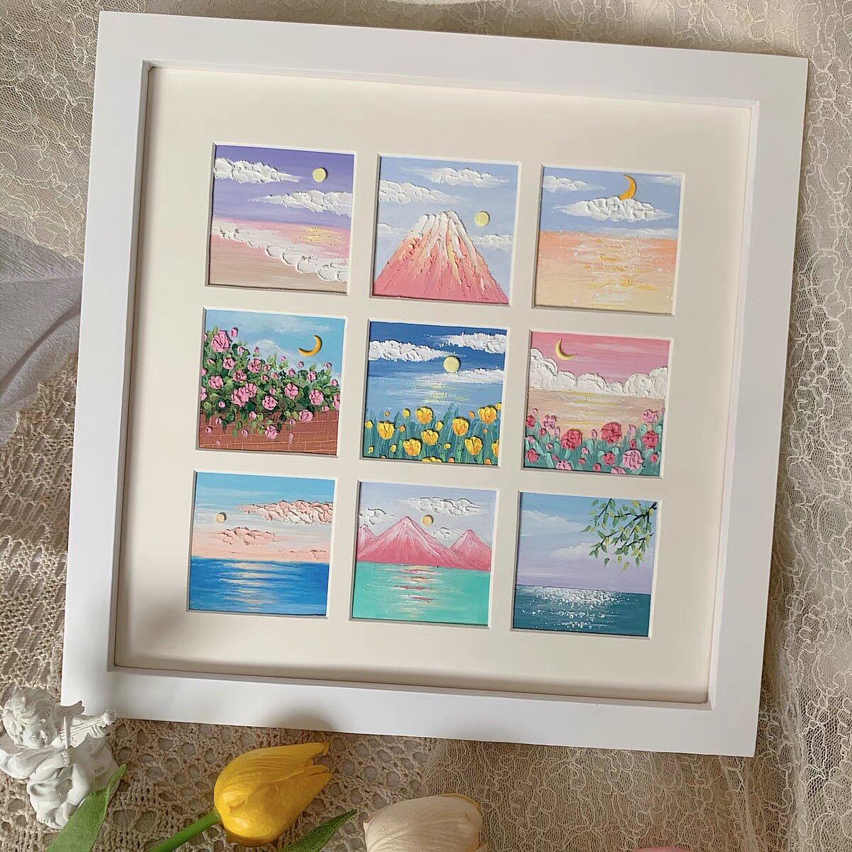 油画棒画框四宫格作品框10*10cm正方形木画框台面相框摆台挂墙_虎窝淘