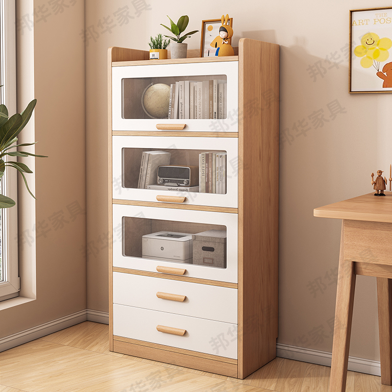Solid wood custom bookcase student dustproof floor storage cabinet