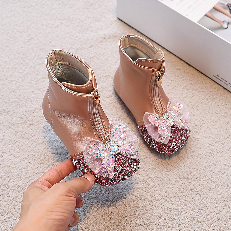 童鞋二棉女童爱莎靴子2024秋冬宝宝鞋加绒皮靴小女孩公主水晶短靴,淘宝优惠券,粉丝福利购,淘宝优惠卷