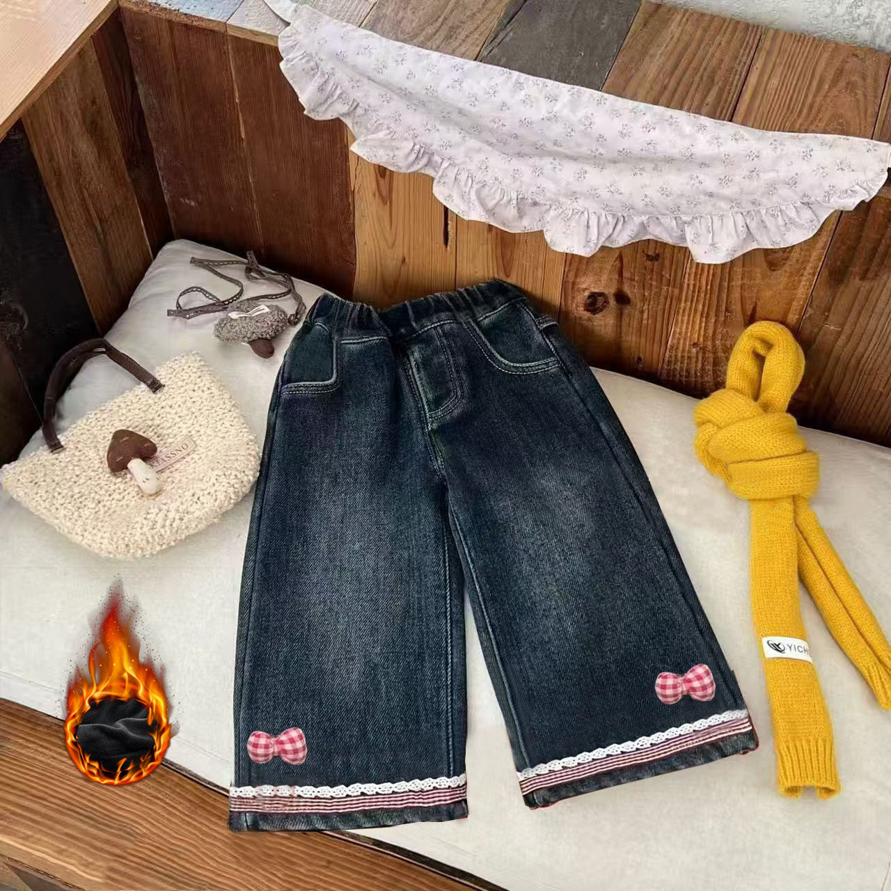 女童加绒牛仔裤一体绒阔腿裤宝宝秋冬2025新款加厚裤子冬装外穿,淘宝优惠券,粉丝福利购,淘宝优惠卷