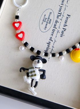 原创卡通重工水晶串珠可爱唐老鸭手机链女生情侣包包挂饰钥匙扣女