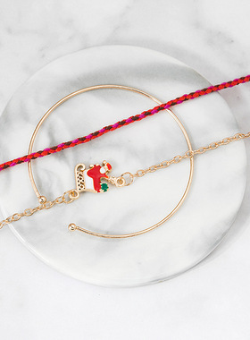 新款圣诞节礼品手链 多层叠戴圣诞老人花环雪人雪橇手镯手环