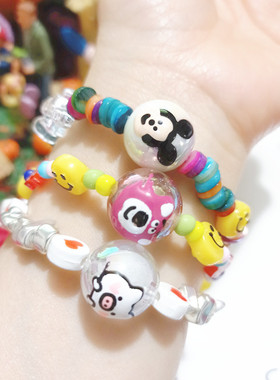 可爱小熊兔子混色串珠手链