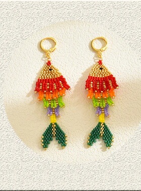 纯手工制作不锈钢和Miyuki珠金鱼耳环时尚可爱鱼尾项链套装