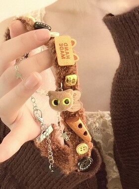 美拉德棕色小猫choker颈链女秋冬日系可爱甜美配饰甜酷辣妹毛衣链