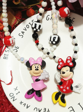 跨境新款优雅的米老鼠红粉米妮度假游玩树脂卡通短款项链颈链女