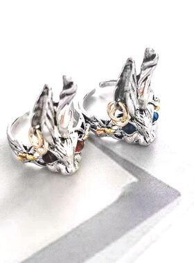 耳朵红眼白兔戒指ins开口戒