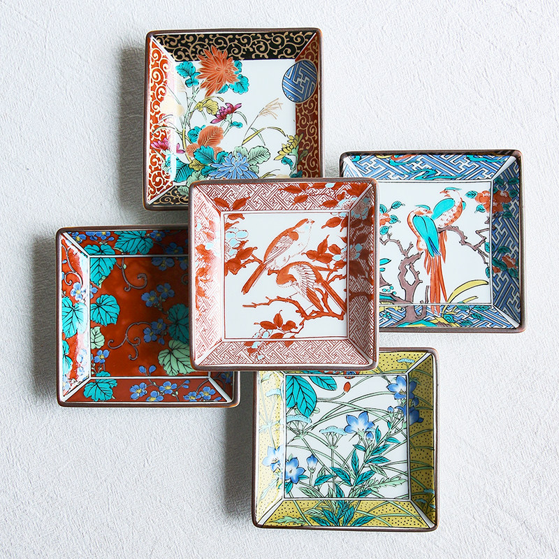 特价 日本进口九谷烧时代绘花鸟方盘 日式彩绘陶瓷茶点小碟套装,淘宝优惠券,粉丝福利购,淘宝优惠卷