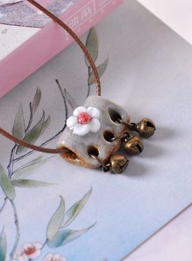 文艺森系手工陶瓷石上封花梅玲吊坠项链地摊商品可爱花锁骨链饰品