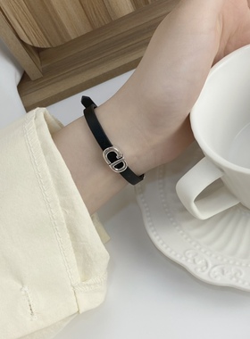 【韩国】s925纯银CD皮绳项链