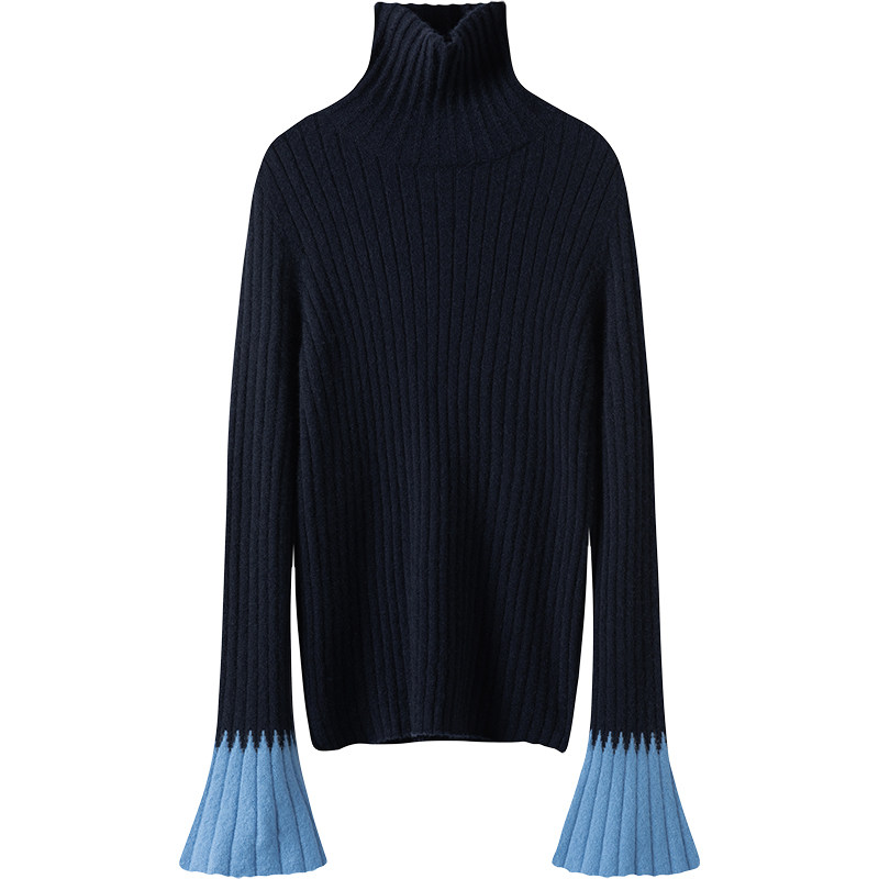 美~精致璀璨时刻！喇叭袖高领羊绒衫女纯羊绒毛衣针织打底衫秋冬,淘宝优惠券,粉丝福利购,淘宝优惠卷