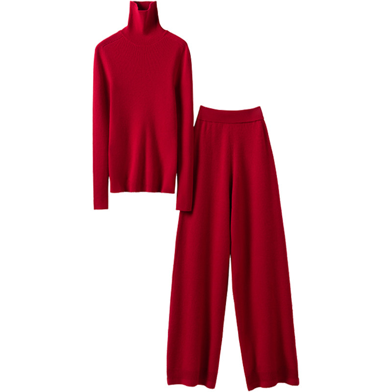 好穿气质到爆！高领羊绒衫女纯羊绒毛衣直筒阔腿裤子休闲羊绒套装,淘宝优惠券,粉丝福利购,淘宝优惠卷