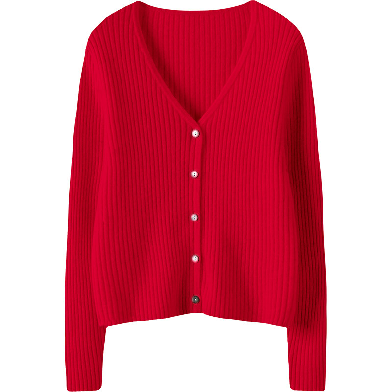 显瘦真不难！纯羊绒开衫女V领坑条短款羊绒毛衣女针织开衫小外套,淘宝优惠券,粉丝福利购,淘宝优惠卷