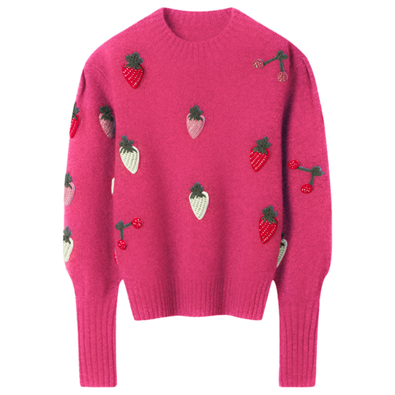 好美丽精致！纯手工钩花草莓半高领羊绒衫女纯羊绒毛衣秋冬加厚,淘宝优惠券,粉丝福利购,淘宝优惠卷