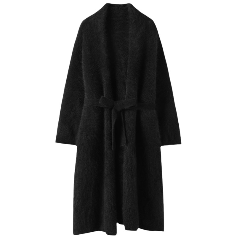 自带气质款！百分百纯山羊绒拉绒工艺黑色中长款开衫外套,淘宝优惠券,粉丝福利购,淘宝优惠卷