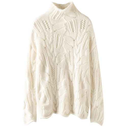 素年锦时！100%纯山羊绒衫女镂空秋冬半高领时尚纯色针织衫 - 图3