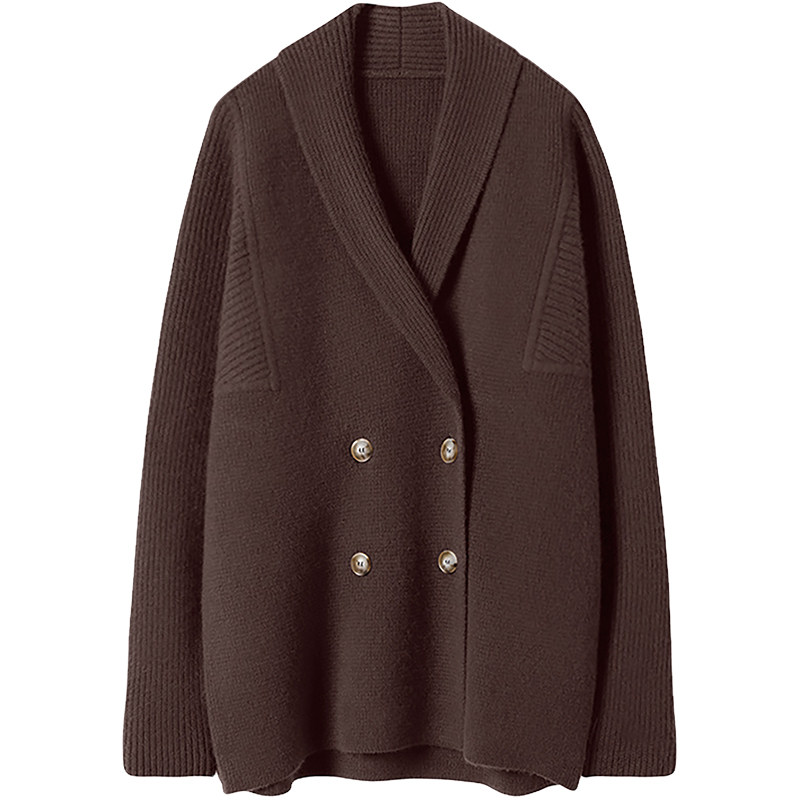 优雅夺目！美出天际！美拉德廓形双排扣纯羊绒开衫女外套毛衣,淘宝优惠券,粉丝福利购,淘宝优惠卷