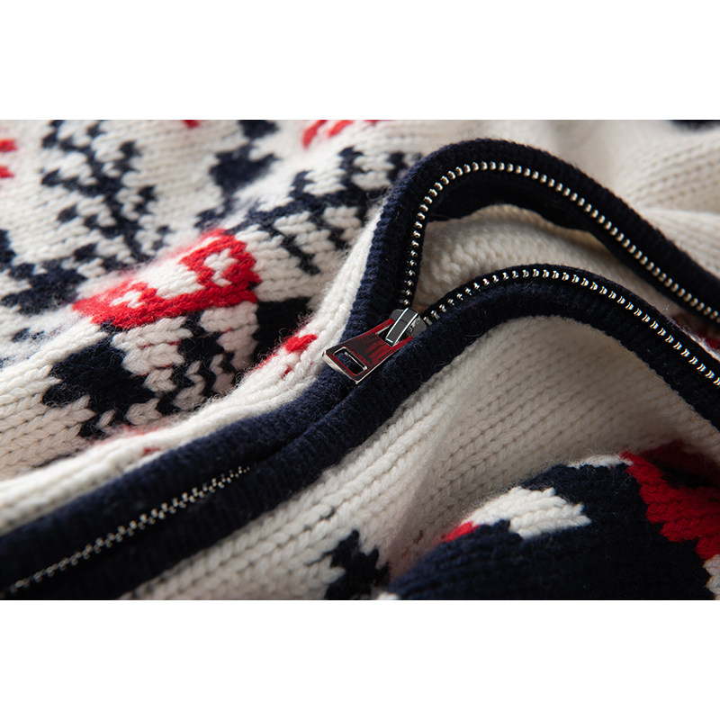 惊艳于人海中！翻领双拉链宽松慵懒滑雪提花纯羊绒针织开衫毛衣,淘宝优惠券,粉丝福利购,淘宝优惠卷