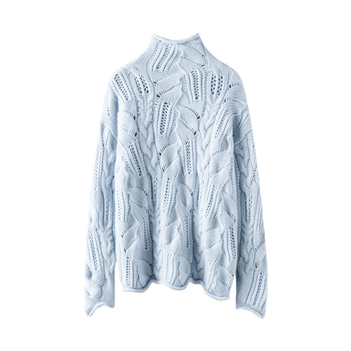 素年锦时！100%纯山羊绒衫女镂空秋冬半高领时尚纯色针织衫 - 图2