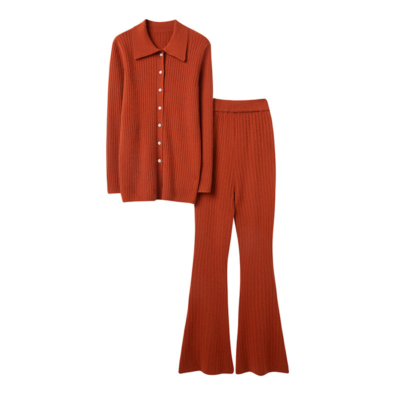 上身那叫好看！翻领羊绒开衫女纯山羊绒毛衣休闲裤喇叭裤羊绒套装,淘宝优惠券,粉丝福利购,淘宝优惠卷