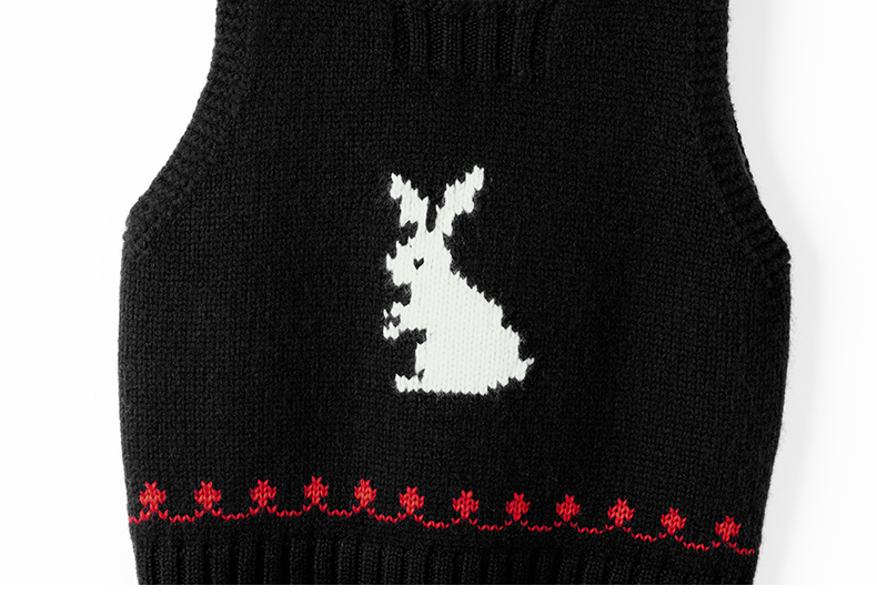 更多的温暖~新款小白兔纯羊绒车里子红针织衫圆领套头背心马甲女 - 图0