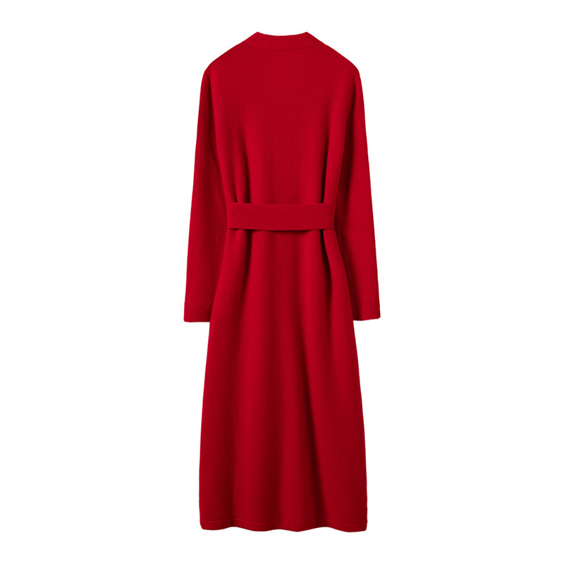 尤物级！！气质V领系带开叉羊绒连衣裙女羊绒衫中长款毛衣秋冬,淘宝优惠券,粉丝福利购,淘宝优惠卷