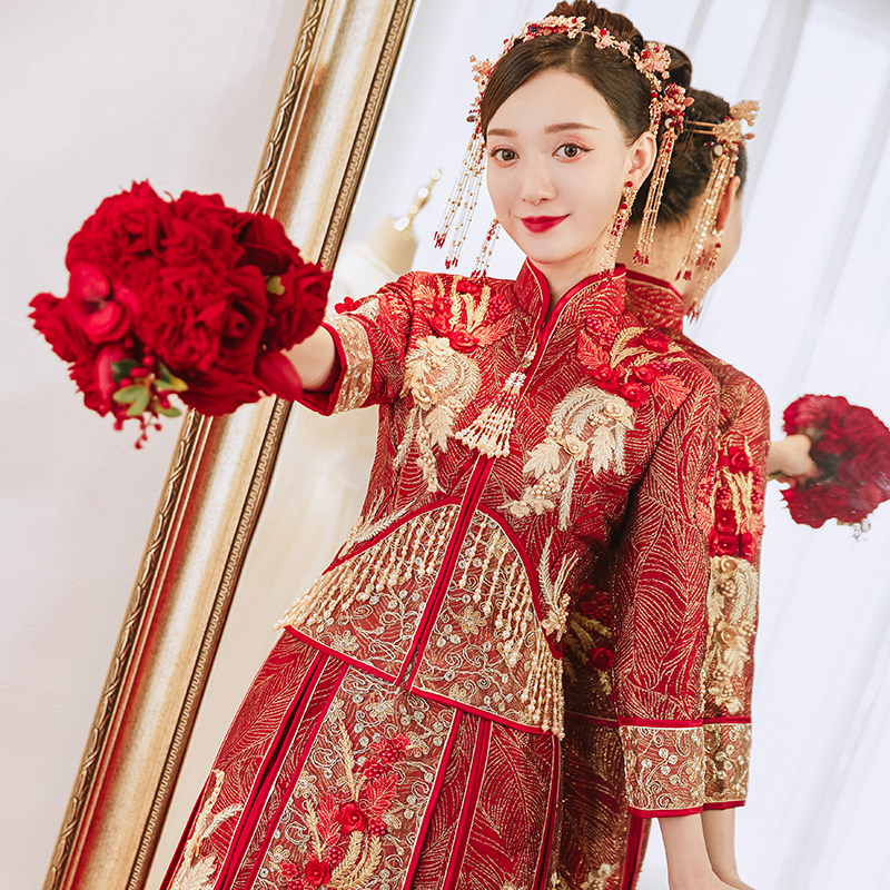 倾妍阁旗舰店秀禾服年新款结婚礼服嫁衣中式婚纱修身显瘦女新娘出嫁秀和服0