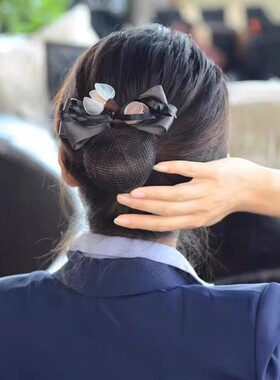 护士空姐职业头花发夹女饰品韩版蝴蝶结银行盘发网兜发饰可开发票
