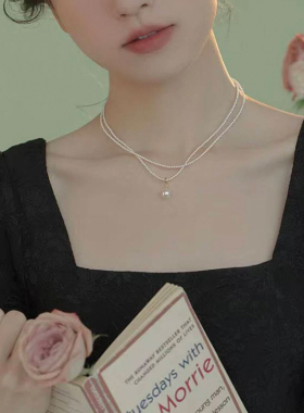 午后酒会法式仿珍珠项链女轻奢小众双层锁骨链2026新款