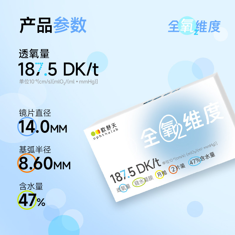 欧舒天ophthalab全氧维度硅水凝胶隐形眼镜近视月抛2/4片高透氧