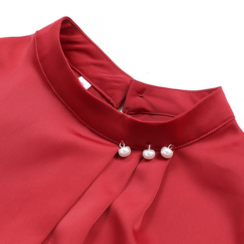 雪纺衬衫女长袖洋气打底内搭2025年春季秋新款韩版衬衣红色上衣寸 - 图2
