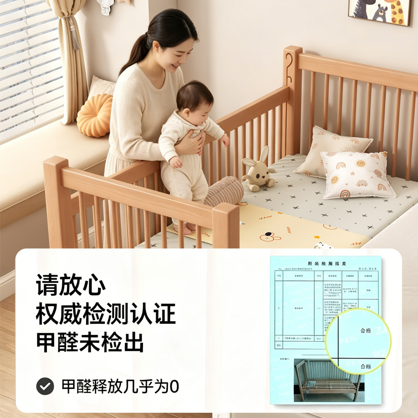 榉木拼接床加宽床边床宝宝床实木婴儿床可调高度儿童小床拼接大床