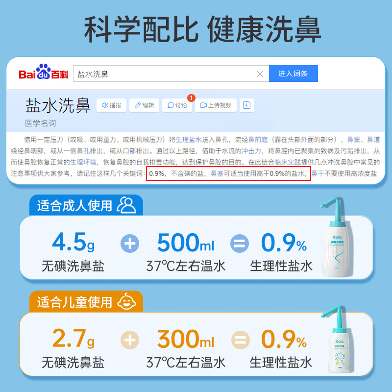 洗鼻盐成人儿童专用鼻炎生理性医用海盐水洗鼻器家用鼻腔冲洗官方 - 图2