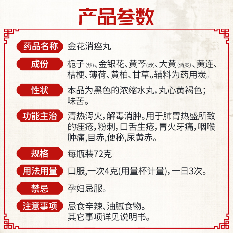 昆中药金花消痤丸小祛痘痤疮解毒红肿粉刺胃痛便秘肺热胃火解热 - 图3