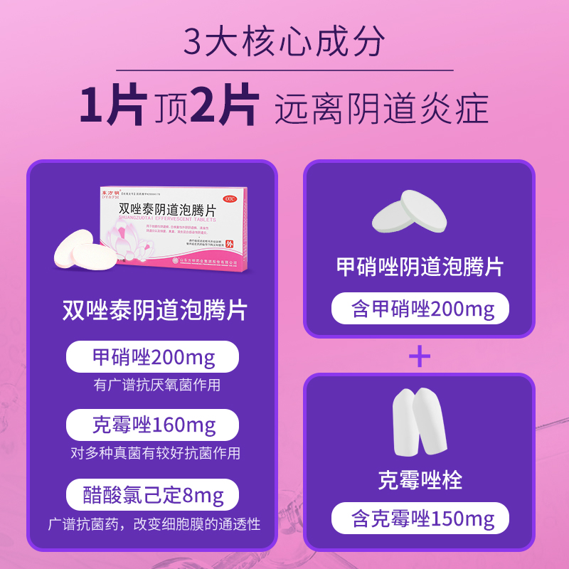 阴道炎妇科用药双唑泰阴泡腾片甲硝锉拴片凝胶唑外阴瘙痒专用止痒