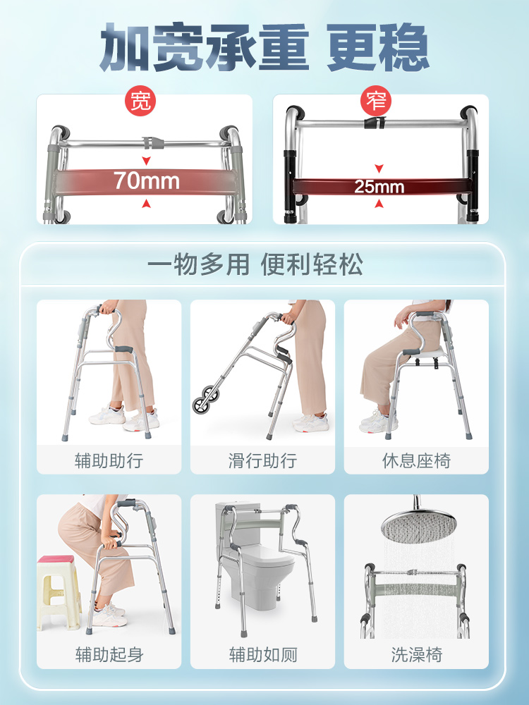 可孚助行器老人带轮行走辅助器步行器助步器老人拐杖四脚助力器 - 图0