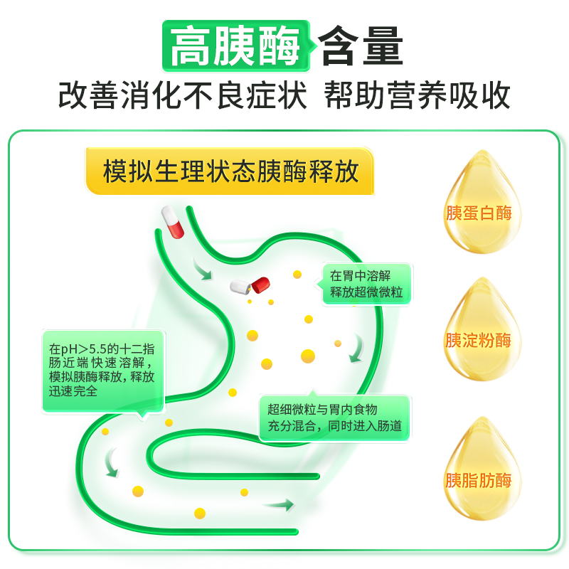 雅培得每通胰酶肠溶胶囊厌食胃胀气调理脾肠胃消化不良非乳酸菌粉