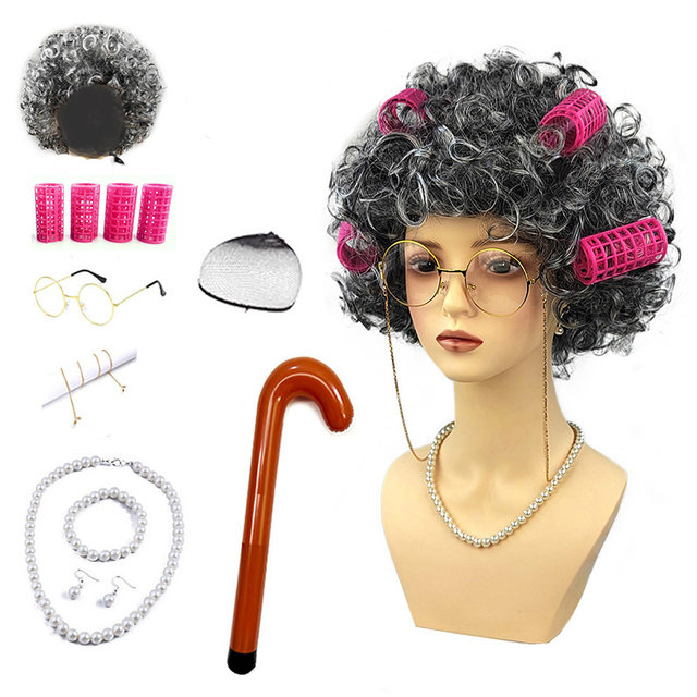 Old lady event props wig old lady wig dress up funny tiara funny wife
