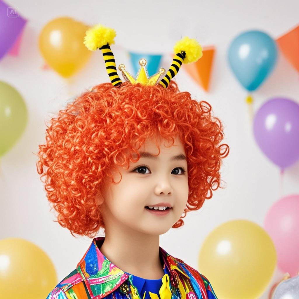 炫彩 彩色爆炸头假发球迷发小蜜蜂套装儿童节活动装扮道具头饰,淘宝优惠券,粉丝福利购,淘宝优惠卷