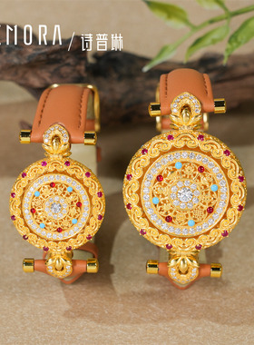 【新品】诗普琳 足金镶钻红宝石八宝罗盘十字金刚杵 奢华手饰表带